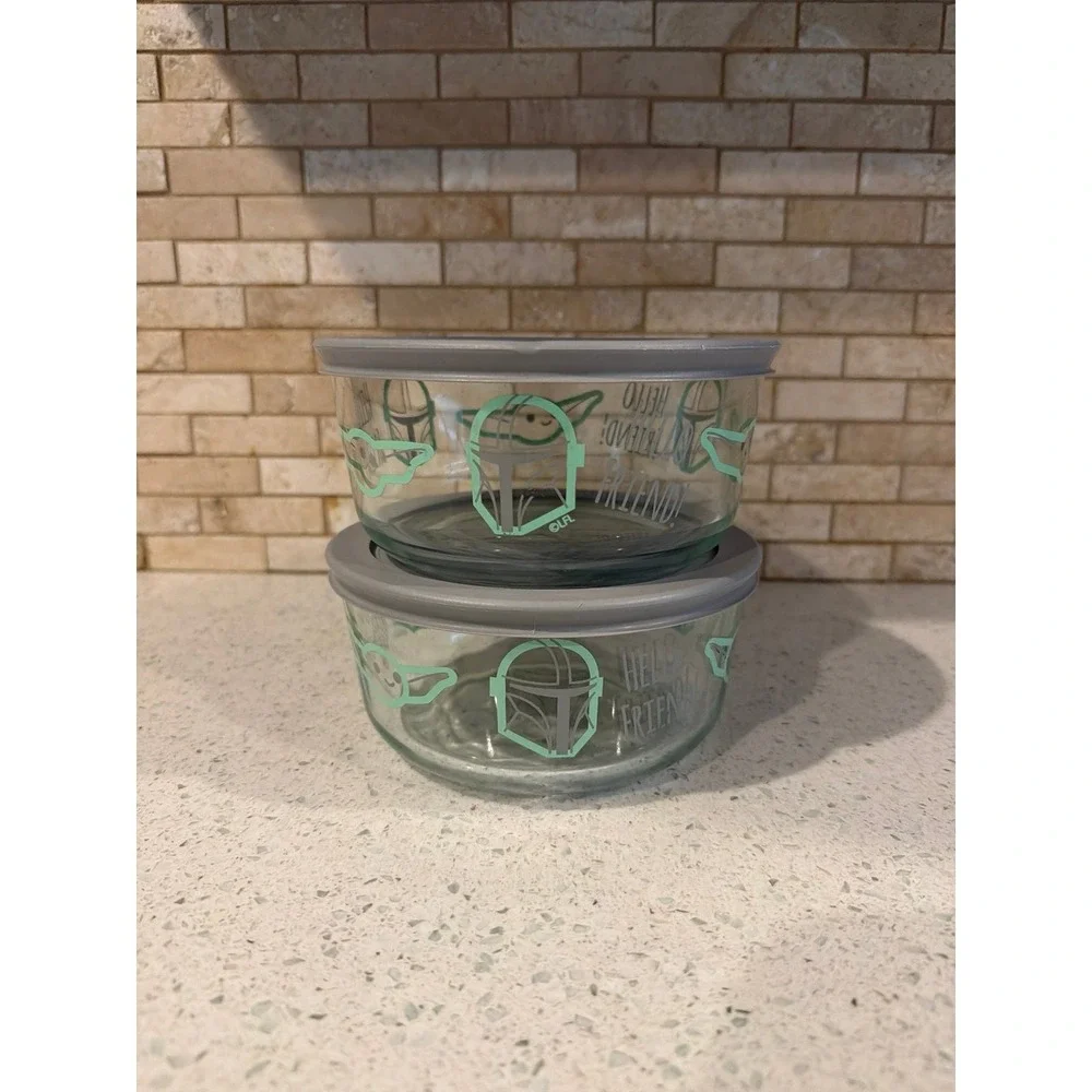 Pyrex Star Wars The Mandalorian Grogu Baby Yoda Hello Friend Glass Storage Bowls - Picture 4 of 4